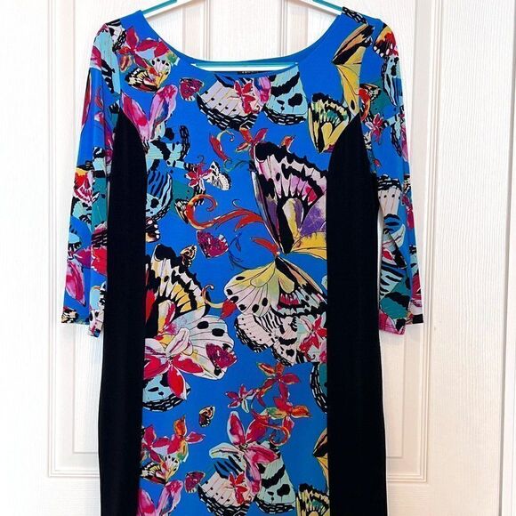Nicole Miller Turquoise/Black/Multicolor Butterfly Dress Size M - Picture 1 of 7